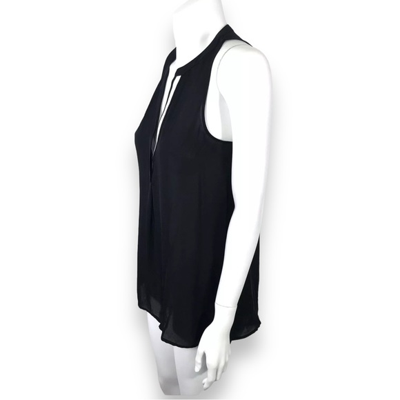 Joie Aruna Split Neck Silk Sleeveless Top Black & White Sheer Tank Top size XS - Picture 6 of 14